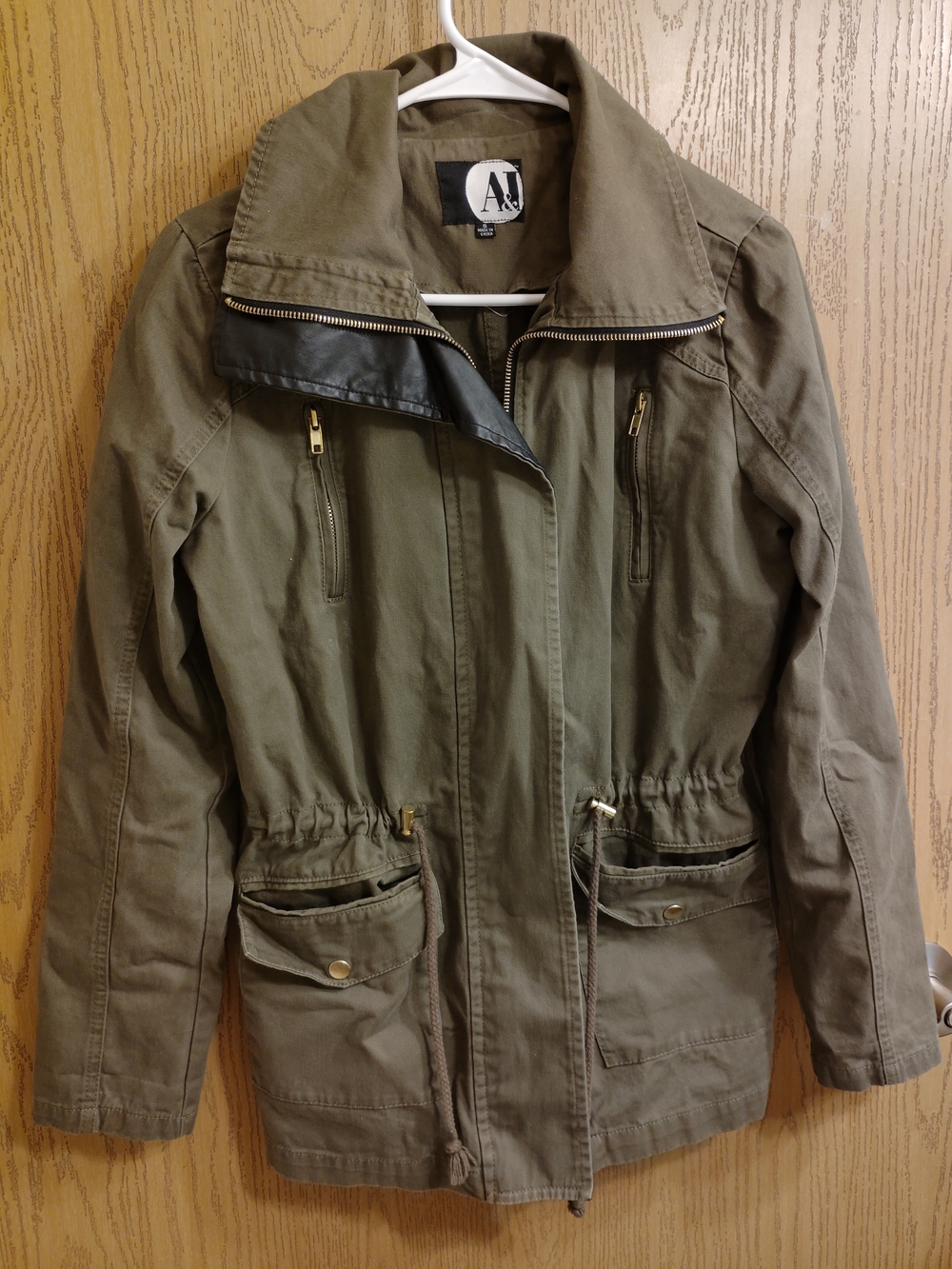 Taupe Utility Jacket with Gold-Tone Zipper